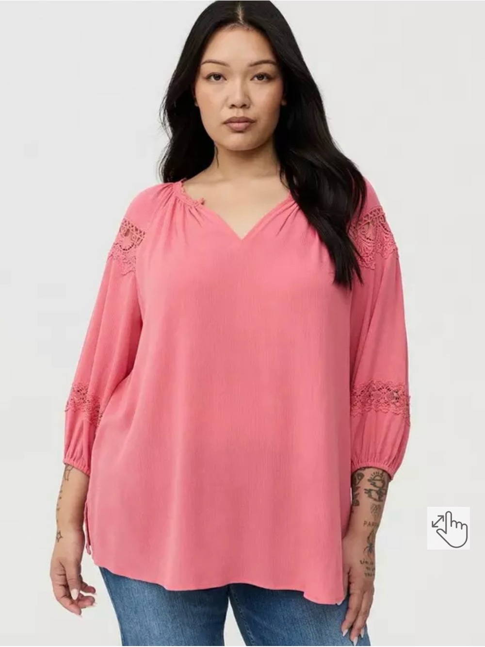 Torrid Pink V-Neck Crochet Sleeve Blouse